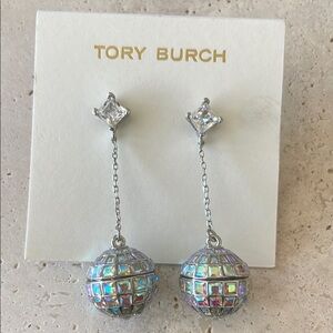 Tory Burch Silver Crystal Drop Earrings